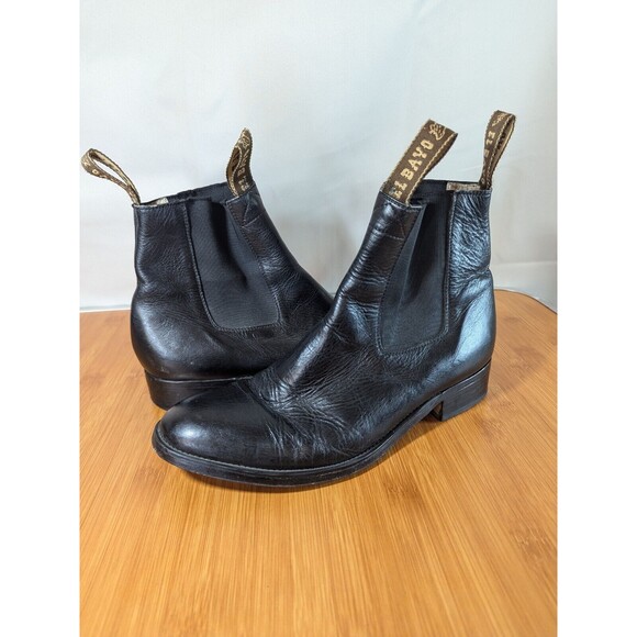 Vintage El Bayo Black Leather Mens Boots Chelsea US Size 8 Pull-on [Y05] - Picture 1 of 12